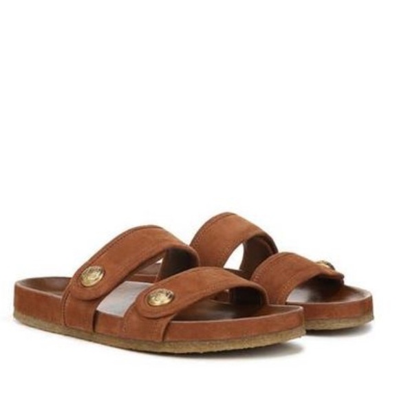 Veronica Beard Brown Sandals with Gold Buttons - Picture 1 of 8